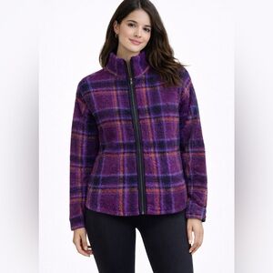 LOFT Multicolor Plaid Sherpa Oversized Teddy Full Zip Jacket Small
